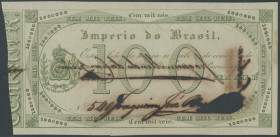 Brasilien, Imperio do Brasil, 100 Mil. Reis o.D. (1833) Pick A157a, Korrosion, ca. 4cm Entwertungsschnitt, II/XF, sehr selten.