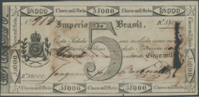Brasilien, Imperio do Brasil, 5 Mil. Reis o.D. (1833) Pick A153a, Korrosion, Riss 1,7mm. IV/F, sehr selten.