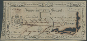 Brasilien, Imperio do Brasil, 5 Mil. Reis o.D. (1833) Pick A153a, Korrosion, Entwertungsschnitt ca. 1cm. IV/F, sehr selten.