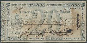 Brasilien, Imperio do Brasil, 20 Mil. Reis o.D. (1833) Pick A155b, Korrosion, 2cm Entwertungsschnitt, IV/F, sehr selten.