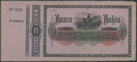 Brasilien, Banco da Bahia, 50 Mil. Reis o.D. (1860) Blanko zu Serie 3, Nr. 9532, ohne Unterschriften, PS 388, II-III/VF