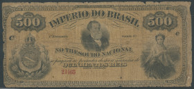 Brasilien, Imperio Do Brasil, 500 Reis o.D. (21.12.1874), Estampa 1, Ser. Nr. 21465. Pick A242, V/G.