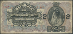 Brasilien, Republica dos Estados Unidos, Thesouro National, 2 Mil. Reis o.D. (1900) Estampa 9A / Ser. 37A. Pick 11a. IV/F.