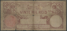Brasilien, Republica dos Estados Unidos, Thesouro National, 20 Mil. Reis o.D. (1907) Estampa11a, Pick 43. selten, V/VG.