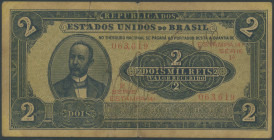 Brasilien, Republica dos Estados Unidos, Thesouro National, 2 Mil. Reis o.D. (1921) Estampa 14A / Ser. 1A. Pick 16. Papier vergelbt, III-/VF.