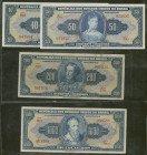 Brasilien, Republica Dos Estados Unidos do Brasil, Valor Recebido 1943-1944, Set von 7 Stk.; 1, 2, 5, 10, 50, 200 und 1000 Cruzeiros (1943/44), Pick 1...