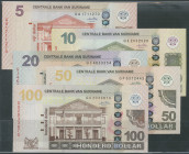 Suriname, vollst. Serie 2010, 5 Stk.: 5, 10, 20, 50 und 100 Dollars 1.9.2010. Pick 162-166. fast I/unc.