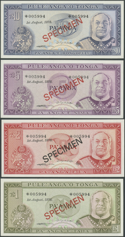 Tonga Government of Tonga, Sammler-Set zu 1, 2, 5, 10 Pa'anga 1.8.1978, 3x mit r...