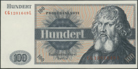 BRD, Deutsche Bundesbank 1960-1999, 100 DM Probebanknote "100", Ser. Nr. CG1201649 L, r. am Rand verschnitten, I.