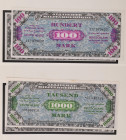 Nachlass Deutschland, 19 Banknoten in Lindner Kunstleder-Vordruckalbum: Enthalten sind Alliierte Militärbehörde Satz 1/2 - 1000 Mark 1944 (US- und UDS...