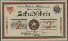 Berlin (Bbg) Bund der Guten, Unverzinslicher Schuldschein zu 2 Mark 1.11.1922, Ser. C Nr. 00916, Lindmann 80, selten, I/unc.