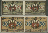Bernburg (Anh/SA) Stadt, 2x 25 und 2x 50 Pfennig o.D. (1921) ohne KN mit Perforation "ungültig", Grab. 95.2. M. I/unc