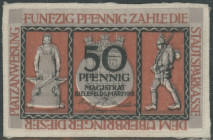 Bielefeld (Westfalen), 50 Pfennig 1.3.1918, Leinen. Grab. 5/bGP10. Erh I/ unc, selten.