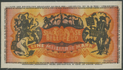 Bielefeld (Westfalen),1 Mrd. Mark 1.2.1923 (Okt. 1923), Leinen weiß, Druck gelb/orange/rot/schwarz. Grab. 85/ GP 38. Erh I/unc, selten.
