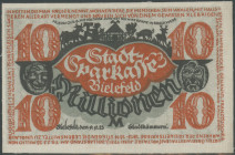 Bielefeld (Westfalen), 10 Mio. Mark 9.9.1923, Leinen weiß, Grab. 82/ GP 35. Erh. I/unc, selten.