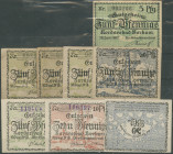 Borkum (Hann) Nordseebad Borkum Gemeinde, Lot 8 Stk., 5 Pf. 28.6.1917 o. WZ (selten); 3x 5 und 1x 50 Pf. 10.6.1918; 50, 10 und 50 Pf. 10.6.1918 kopfst...