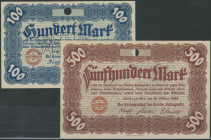 Fallingbostel (Han./NS) Kreis, Set 2 Stk.: 100 und 500 Mark 10.10.1922, Muster, Müller 1495.1M1 und 1495.2 M2. I/ unc.