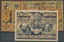 Geldern (Rhl./NW) Männergesangsverein 19.-21.8.1922, 14 Stk.; Ser. A, 6x 75 Pf. Nr. 1-6, Serie C Bruch/Hegar 4x 75 Pf. (1-4); Serie C Neumann/Hegar 4x...