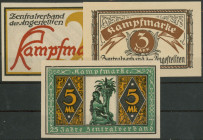 Hamburg (Ham/ Ha) Z.d.A. (Zentralverband der Angestellten), 2, 3 und 5 Mark o.D., Pap. wasserliniert, Kampfmarke. Grab. 562.1, I/unc.