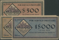 Idar-Tiefenstein (Rhl.), H. Albert Becker Idar (Nahe)-Tiefenstein/Telegramme Topas, 3 Scheine zu 500, 1000 und 2000 Reis o.D., einlösbar für Amethyste...