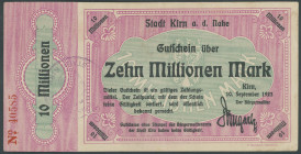 Kirn a.d. Nahe (Rheinland), Stadt: 6 Gutscheine zu 2x 500 Tsd. Mark 15.8.1923; 3x 100 Tsd. Mark 25.8.1923 (eins mit Stempel); 10 Mill. Mark 10.9.1923....