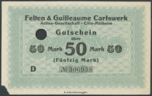 Köln-Müllheim (Rhl./NRW) Felten & Guilleaume Carlswerk: 10, 20 und 50 Mark o.D. - 1.2.1919, Geiger 284.02-04, 3 Stk., bei 50 Mark Ecke fehlt, alle mit...