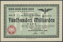 Köln (Rhl.), Reichsbahndirektion, 3x 500 Mrd. Mark 18. 10.1923, Reihe T, wz. Deltamuster, Firmendruck Greven & Bechtold, P-S1293/ Keller 2694 k, Mülle...