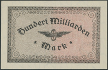 Köln (Rhl.), Reichsbahndirektion, 3x 100 Mrd. Mark 18.10.1923, Reihe A, Wz. Achteckfluß, fortlaufende Ser. Nr., Müller/ Geiger 013-15, Stauchungen ver...