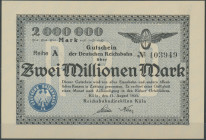 Köln (Rhl.) Reichsbahndirektion, 2 Mill. Mark 11.8.1923, Reihe A, WZ Furchen, Müller/ Geiger 013-2, Stauchung Papierklammer, I-II/aunc.