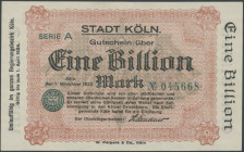 Köln (Rhl.) Stadt, 1 Billion 1.11.1923, Ser. A, Sign. Adenauer, Lindmann 2706A c3, II/XF