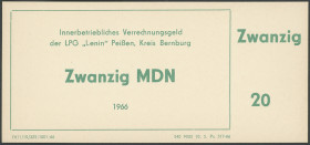 Peißen (Halle), LPG "Lenin", Lot 5 Stk.: Innerbetriebliches Verrechnungsgeld zu 2x 50 Pf. 1966; 1 MDN 1971 (1966); 2 MDN Prämiengeld 1971 (1969), 20 M...