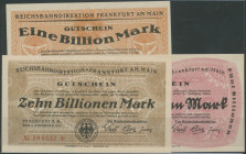 RBD (Reichsbahndirektion), Lot aus 9x Billionen Scheine: Frankfurt, 1,5 und 10 Billionen Mark 1923 (Müller/Geiger 008.15.19.21); Cassel, 1 Billion (2x...