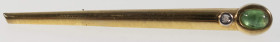 Art déco Smaragd Diamanten Nadel, 585 Gold (ungestempelt), bicolor, Smaragdcabochon ca. 0,5 ct und 8/8 Diamant ca. 0,07 ct, ca 2,2 g.