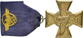 Polizei, Dienstauszeichnung 1. Stufe für 25 Jahre, Bronze vergoldet, mit Band und gesticktem Bandadler, OEK 3526, Zustand 2-3.