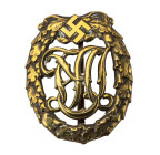 Reichssportabzeichen, in Gold, DRL mit Hakenkreuz, rückseitig mit Hersteller "Ferd. Wagner" und "D.R.G.M. 35269", OEK 3583, Zustand 2-3.