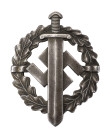 SA-Sportabzeichen in Silber, 2. Typ (1935-1939), Eisen versilbert, rückseitig mit Stempel "EIGENTUM D.S.A. SPORTABZEICHEN/ HAUPTSTELLE" und Hersteller...