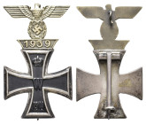 Eisernes Kreuz 1914 1. Klasse mit angeprägter Wiederholungsspange 1939 1. Form, gedoppelte Rückseitenplatte, Spange mit Tragehaken, Eisernes Kreuz rüc...