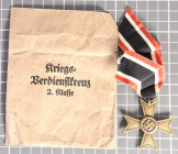 Kriegsverdienstkreuz 2. Klasse, am Band, in Verleihungstüte, Verleihungstüte mit Aufdruck "August G. Tham Gablonz a. N.", OEK 3836, Verleihungstüte mi...
