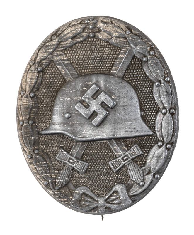 Verwundetenabzeichen in Silber, 2. Form, Zink, massiv, rückseitig "127" für die ...