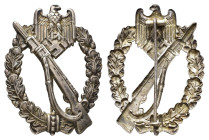 Infanterie-Sturmabzeichen in Silber, Tombak versilbert, Hohlprägung, OEK 3890/1, Zustand 2-3.