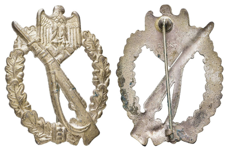 Infanterie-Sturmabzeichen in Silber, Zink versilbert, rückseitig mit Hersteller ...