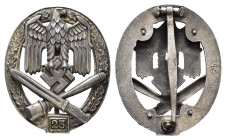 Allgemeines Sturmabzeichen mit Einsatzzahl 25, Feinzink Fertigung, mehrteilig, der Adler mit teilweiser dunkler Tönung, der Kranz versilbert, rückseit...