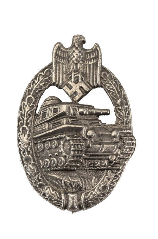 Panzerkampfabzeichen in Silber, Zink versilbert, halbhohle Prägung, Hersteller A...