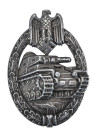 Panzerkampfabzeichen in Silber, Zink, Hohlprägung, rückseitig mit Herstellerzeichen "A" für die Firma Assmann & Söhne Lüdenscheid, OEK 3901, Zustand 2...