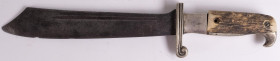 RAD-Haumesser, ehemals vernickelte Eisenklinge mit beidseitig schmaler Hohlkehle, Klinge mit Devise "Arbeit adelt", einseitig geschwungene Parierstang...