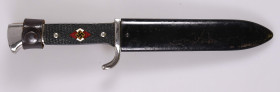 Hitlerjugend Fahrtenmesser, Ausführung mit Devise, auf Klinge Hersteller "Carl Eickhorn Solingen", dazu "Ges.Geschützt", HJ Emblem unbeschädigt, mit S...