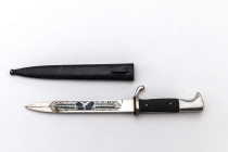 Seitengewehr KS 98, privates Eigentumsstück, einschneidige Klinge gekehlt, auf Fehlschärfe Herstellerzeichen "SMF", beidseitige Klingenätzung "Legion ...