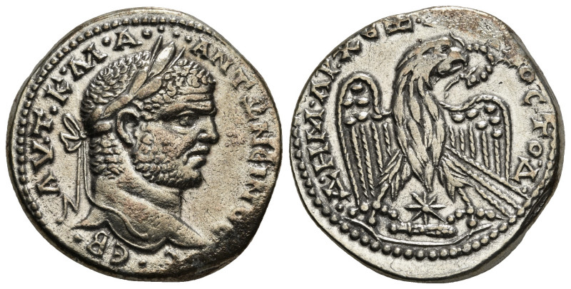 SELEUCIS & PIERIA. Caracalla (198-217). Tetradrachm.
Obv: Laureate head right.
R...