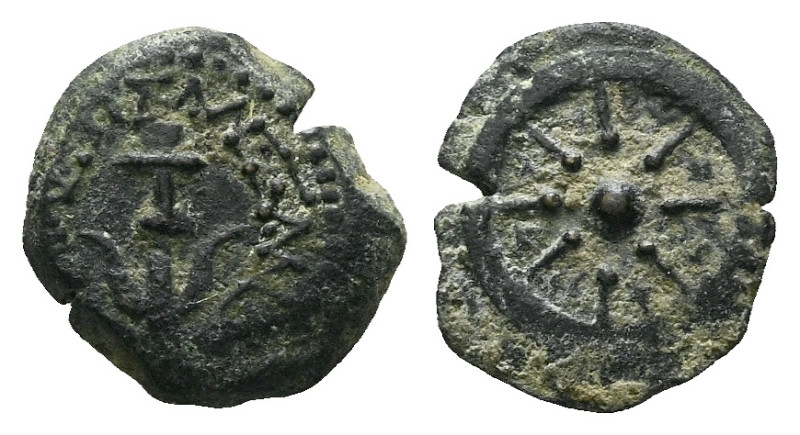 Judaea, Alexander Jannaios, 103-76 Jerusalem Prutah circa 103-76, Æ 14.00 mm., 2...