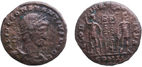 Rome Roman Empire 330 - 333 CONS AE Follis - Constantius II (GLORIA EXERCITVS) Bronze Constantinopolis Mint 1.75g VF RIC VII 61 OCRE ric.7.cnp.61